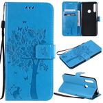 Tree & Cat Pattern Pressed Printing Horizontal Flip PU Leather Case with Holder & Card Slots & Wallet & Lanyard For Huawei P Smart Z / Y9 Prime 2019(Blue)