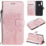 Tree & Cat Pattern Pressed Printing Horizontal Flip PU Leather Case with Holder & Card Slots & Wallet & Lanyard For Huawei P Smart Z / Y9 Prime 2019(Rose Gold)