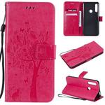 Tree & Cat Pattern Pressed Printing Horizontal Flip PU Leather Case with Holder & Card Slots & Wallet & Lanyard For Huawei P Smart Z / Y9 Prime 2019(Rose Red)