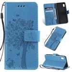 Tree & Cat Pattern Pressed Printing Horizontal Flip PU Leather Case with Holder & Card Slots & Wallet & Lanyard For Galaxy A10e(Blue)