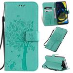 Tree & Cat Pattern Pressed Printing Horizontal Flip PU Leather Case with Holder & Card Slots & Wallet & Lanyard For Galaxy A80(Green)