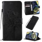 Tree & Cat Pattern Pressed Printing Horizontal Flip PU Leather Case with Holder & Card Slots & Wallet & Lanyard For Galaxy A80(Black)