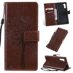 Tree & Cat Pattern Pressed Printing Horizontal Flip PU Leather Case with Holder & Card Slots & Wallet & Lanyard For Galaxy  Note10(Brown)