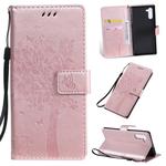Tree & Cat Pattern Pressed Printing Horizontal Flip PU Leather Case with Holder & Card Slots & Wallet & Lanyard For Galaxy  Note10(Rose Gold)