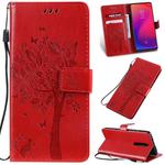 Tree & Cat Pattern Pressed Printing Horizontal Flip PU Leather Case with Holder & Card Slots & Wallet & Lanyard For Xiaomi Mi 9T & Mi 9T Pro & Redmi K20 & K20 Pro(Red)