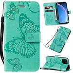 For iPhone 11 Pro Pressed Printing Butterfly Pattern Horizontal Flip PU Leather Case with Holder & Card Slots & Wallet & Lanyard (Green)