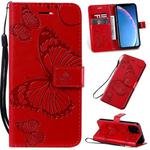 For iPhone 11 Pro Pressed Printing Butterfly Pattern Horizontal Flip PU Leather Case with Holder & Card Slots & Wallet & Lanyard (Red)