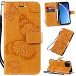 For iPhone 11 Pro Pressed Printing Butterfly Pattern Horizontal Flip PU Leather Case with Holder & Card Slots & Wallet & Lanyard (Yellow)