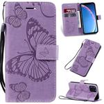 For iPhone 11 Pro Pressed Printing Butterfly Pattern Horizontal Flip PU Leather Case with Holder & Card Slots & Wallet & Lanyard (Purple)