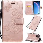 For iPhone 11 Pro Pressed Printing Butterfly Pattern Horizontal Flip PU Leather Case with Holder & Card Slots & Wallet & Lanyard (Rose Gold)