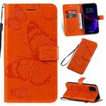 For iPhone 11 Pressed Printing Butterfly Pattern Horizontal Flip PU Leather Case with Holder & Card Slots & Wallet & Lanyard (Orange)