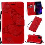 For iPhone 11 Pressed Printing Butterfly Pattern Horizontal Flip PU Leather Case with Holder & Card Slots & Wallet & Lanyard (Red)