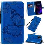 For iPhone 11 Pressed Printing Butterfly Pattern Horizontal Flip PU Leather Case with Holder & Card Slots & Wallet & Lanyard (Blue)