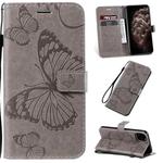For iPhone 11 Pro Max Pressed Printing Butterfly Pattern Horizontal Flip PU Leather Case with Holder & Card Slots & Wallet & Lanyard (Grey)