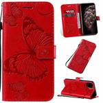 For iPhone 11 Pro Max Pressed Printing Butterfly Pattern Horizontal Flip PU Leather Case with Holder & Card Slots & Wallet & Lanyard (Red)