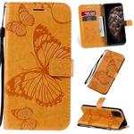 For iPhone 11 Pro Max Pressed Printing Butterfly Pattern Horizontal Flip PU Leather Case with Holder & Card Slots & Wallet & Lanyard (Yellow)