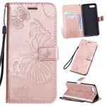 Pressed Printing Butterfly Pattern Horizontal Flip PU Leather Case with Holder & Card Slots & Wallet & Lanyard For OPPO A1K / C2(Rose Gold)