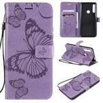 Pressed Printing Butterfly Pattern Horizontal Flip PU Leather Case with Holder & Card Slots & Wallet & Lanyard For Huawei P Smart Z / Y9 Prime 2019(Purple)