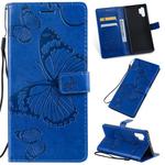 Pressed Printing Butterfly Pattern Horizontal Flip PU Leather Case with Holder & Card Slots & Wallet & Lanyard For Galaxy Note 10+ / 10 Pro(Blue)