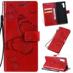 Pressed Printing Butterfly Pattern Horizontal Flip PU Leather Case with Holder & Card Slots & Wallet & Lanyard For Galaxy Note 10(Red)