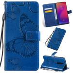 Pressed Printing Butterfly Pattern Horizontal Flip PU Leather Case with Holder & Card Slots & Wallet & Lanyard For Xiaomi Mi 9T & Mi 9T Pro & Redmi K20 & K20 Pro(Blue)