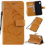 Pressed Printing Butterfly Pattern Horizontal Flip PU Leather Case with Holder & Card Slots & Wallet & Lanyard For Galaxy A10e(Yellow)