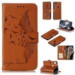 Feather Pattern Litchi Texture Horizontal Flip Leather Case with Wallet & Holder & Card Slots For Motorola Moto E6(Brown)