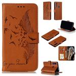 Feather Pattern Litchi Texture Horizontal Flip Leather Case with Wallet & Holder & Card Slots For Huawei P Smart Z / Y9 Prime (2019)(Brown)