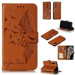 Feather Pattern Litchi Texture Horizontal Flip Leather Case with Wallet & Holder & Card Slots For Huawei P30(Brown)