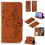 Feather Pattern Litchi Texture Horizontal Flip Leather Case with Wallet & Holder & Card Slots For Huawei Y6 (2019) / Honor Play 8A(Brown)