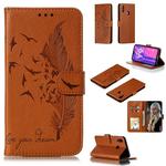 Feather Pattern Litchi Texture Horizontal Flip Leather Case with Wallet & Holder & Card Slots For Huawei Y9 (2019)(Brown)
