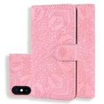 For iPhone X / XS Calf Pattern Double Folding Design Embossed Leather Case with Wallet & Holder & Card Slots(Pink)