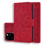 For iPhone 11 Calf Pattern Double Folding Design Embossed Leather Case with Wallet & Holder & Card Slots (Red)