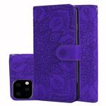 For iPhone 11 Pro Max Calf Pattern Double Folding Design Embossed Leather Case with Wallet & Holder & Card Slots  (6.5 inch)(Purple)