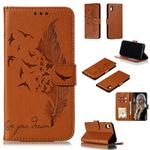 For iPhone XR Feather Pattern Litchi Texture Horizontal Flip Leather Case with Wallet & Holder & Card Slots(Brown)