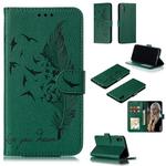 For iPhone XS Max Feather Pattern Litchi Texture Horizontal Flip Leather Case with Wallet & Holder & Card Slots(Green)