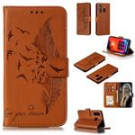 Feather Pattern Litchi Texture Horizontal Flip Leather Case with Wallet & Holder & Card Slots For Galaxy A8s(Brown)