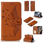Feather Pattern Litchi Texture Horizontal Flip Leather Case with Wallet & Holder & Card Slots For Galaxy A10(Brown)