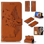 Feather Pattern Litchi Texture Horizontal Flip Leather Case with Wallet & Holder & Card Slots For Galaxy J4+(Brown)