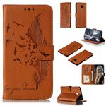 Feather Pattern Litchi Texture Horizontal Flip Leather Case with Wallet & Holder & Card Slots For Galaxy J6+(Brown)