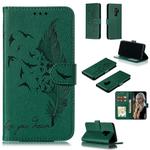 Feather Pattern Litchi Texture Horizontal Flip Leather Case with Wallet & Holder & Card Slots For Galaxy S9+(Green)