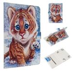 For 10 inch Universal Tablet PC Colored Drawing Pattern Horizontal Flip PU Leather Case with Holder & Card Slots(Tiger)