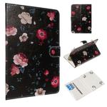 For 10 inch Universal Tablet PC Colored Drawing Pattern Horizontal Flip PU Leather Case with Holder & Card Slots(Black Backgroud Flower)