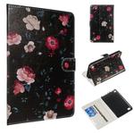 For Amazon Kindle Fire 7 2015 / 2017 Colored Drawing Pattern Horizontal Flip PU Leather Case with Holder & Card Slots(Black Backgroud Flower)