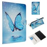 For Amazon Kindle HD8 2016 / 2017 / 2018 Colored Drawing Pattern Horizontal Flip PU Leather Case with Holder & Card Slots(Blue Butterfly)