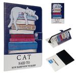 For Amazon Kindle HD10 2017 Colored Drawing Pattern Horizontal Flip PU Leather Case with Holder & Card Slots(Book and  Cat)