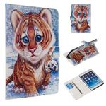 For iPad mini 5 / 4 / 3 / 2 / 1 Colored Drawing Pattern Horizontal Flip PU Leather Case with Holder & Card Slots(Tiger)