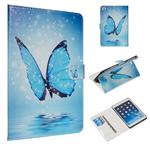 For iPad mini 5 / 4 / 3 / 2 / 1 Colored Drawing Pattern Horizontal Flip PU Leather Case with Holder & Card Slots(Blue Butterfly)