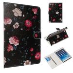 For iPad mini 5 / 4 / 3 / 2 / 1 Colored Drawing Pattern Horizontal Flip PU Leather Case with Holder & Card Slots(Black Backgroud Flower)