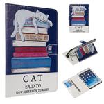 For iPad mini 5 / 4 / 3 / 2 / 1 Colored Drawing Pattern Horizontal Flip PU Leather Case with Holder & Card Slots(Book and  Cat)